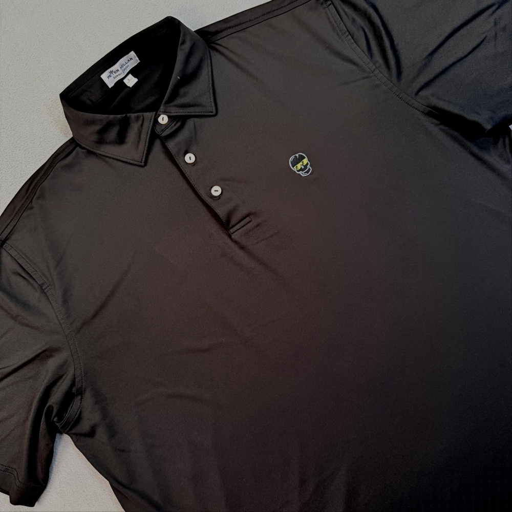 Peter Millar Polo Shirt Mens Large Black Solid SWAG Golf Logo Summer Comfort